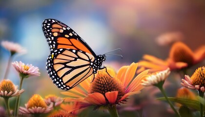 Wall Mural - Monarch Butterfly: Nature's Living Jewel on a Blooming Flower