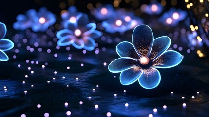 Wall Mural - Illuminated flowers garden under dark with dotted lights image