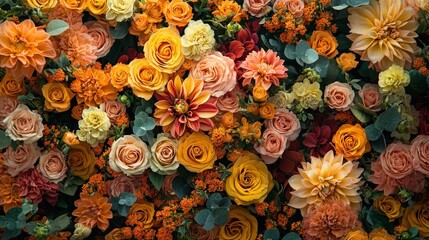 Poster - A stunning display of flowers showcases vibrant hues of orange, yellow, and pink, creating a lively backdrop for a spring celebration filled with natural beauty