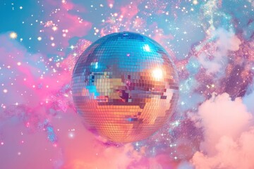 Sticker - Collage Retro dreamy disco ball space astronomy sphere.