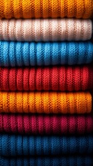 Canvas Print - A row of colorful knit sweaters stacked on top of each other