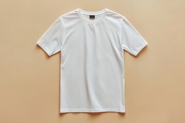 Wall Mural - Simple Tshirt Flatlay mockup in beige background created with generative AI