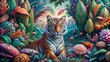 © Olga - Vibrant tiger surrounded by colorful tropical plants and exotic flowers in a lush garden