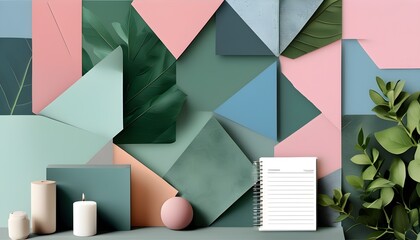 Wall Mural - Pastel Toned Geometric Collage of Textures and Fonts for Desktop Wallpaper and Stationery Design