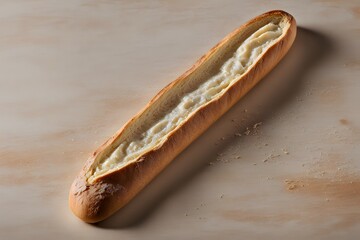 A perfectly shaped baguette with a long slender form and crisp crust, AI Generated