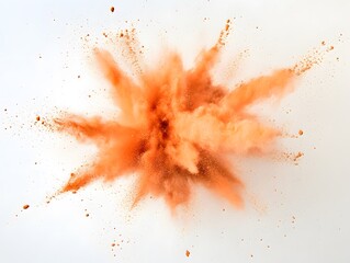 An orange powder explosion against a white background.