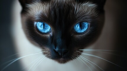 Sticker - A close-up image of a cat with striking blue eyes and dark fur.