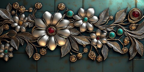 Poster - Elegant silver and gold floral design with jeweled accents.