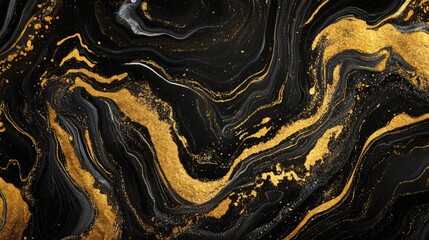 Wall Mural - Abstract Marbled Background Liquid Watercolor Art Black and Gold Ink Stunning Marble Design Creative Marble Aesthetic Gold and Black Marble Effect Elegant Mottled Print