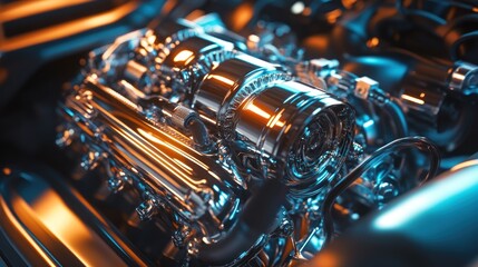 Wall Mural - Close-up of a Shiny Car Engine