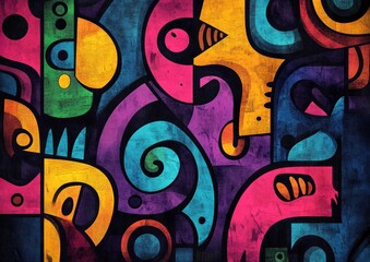Wall Mural - grunge inspired 2d cartoon abstract design