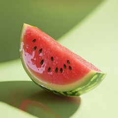 Wall Mural - A close-up of a juicy watermelon slice on a green background.