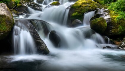 dynamic abstract flowing stream waterfall with rocks and long exposure