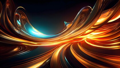 Poster - dynamic abstract composition with metallic reflections, light painting with fire