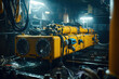 © Татьяна Евдокимова - Large, yellow deep sea exploration machine dripping water in a dark industrial setting
