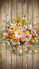 Wall Mural - Art Spring Blooming; spring flowers on wooden background