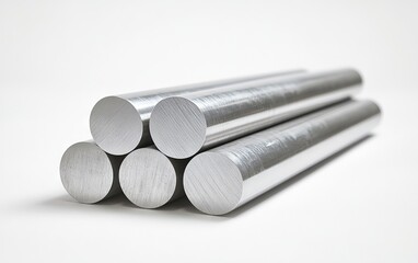 a stack of stainless steel rods on a white background