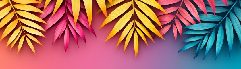 vibrant tropical palm leaves with gradient background - summer design element for social media, website, and branding