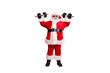 © deagreez - Full length body size view of his he nice attractive cheerful cheery glad strong bearded Santa working out barbell isolated over bright vivid shine red background