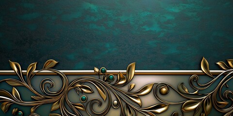 Sticker - Elegant gold filigree design on a teal background.