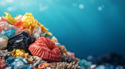Wall Mural - plastic pollution in the ocean - a mountain of garbage threatening marine life and ecosystems - envi