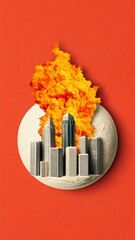 Wall Mural - burning cityscape on a world in flames - climate change metaphor, global warming, environmental cris