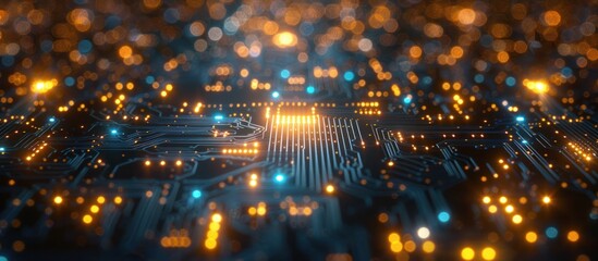 Wall Mural - Abstract Circuit Board with Glowing Lights
