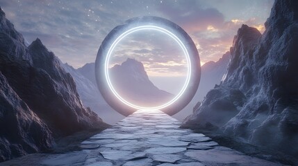 Poster - Futuristic Portal in Mountain Landscape