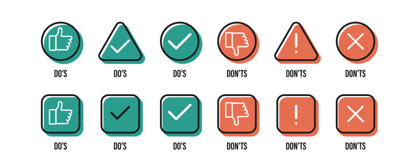 Wall Mural - thumb up and thumb down. tick and cross. good and bad symbols. like and dislike icons. vector illust