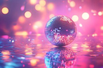 Poster - Disco Ball with Pink and Blue Lights Background