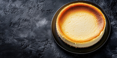 Poster - Cheesecake with an even top presented on a flat round plate