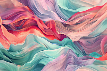 Wall Mural - Vibrant abstract flowing textures in multicolored pastel waves.