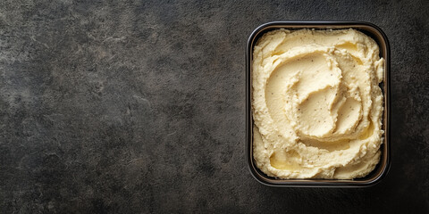 Poster - Hummus displayed in a rectangular container with an even texture and no extra components