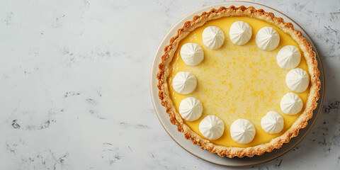 Canvas Print - Lemon tart with golden edge, topped with small decorative dots of cream