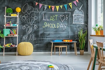 Back to school concept with blackboard with text and drawings