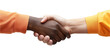 © dewaai - two people shaking hands, one person has a darker skin tone, and the other has a lighter skin tone, a symbol of unity or agreement, isolated on a transparent or white background, cut-out, PNG