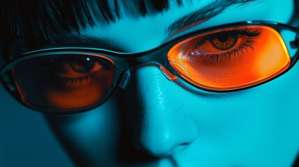In this image, someone is looking forward into the future, using modern technology