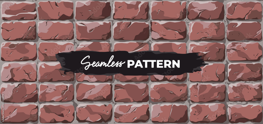 Brick wall seamless pattern. Vector illustration. Red color. Cartoon ...
