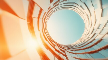 Wall Mural - innovative architectural design captured from below against a bright sky enhances vision of growth