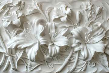 Wall Mural - AI generated illustration luxury white wall design bas-relief with stucco mouldings rococo element