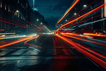 Wall Mural - car lights on the road in a modern city at night