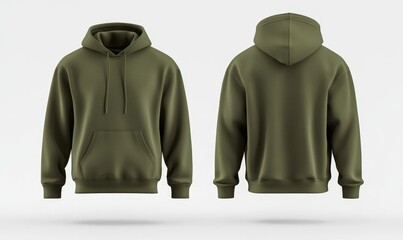 Template for mocking up a green zip up hoodie on a white background