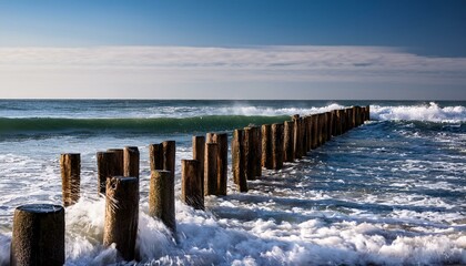 Wall Mural - A photo of wooden pilings in the surf.