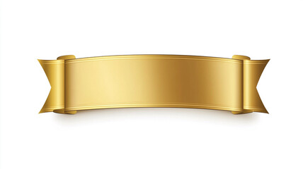 a blank golden rectangular ribbon label isolated on white background.