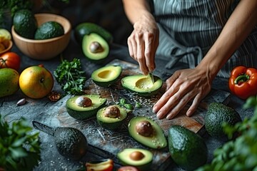 Wall Mural - Avocado Preparation for Healthy Meal