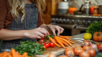 Wall Mural - Woman Preparing Vegetables in Kitchen