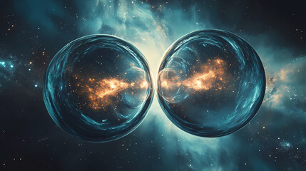 Wall Mural - Discovery between two parallel universes through a dynamic side view. Parallel Universe. Illustration