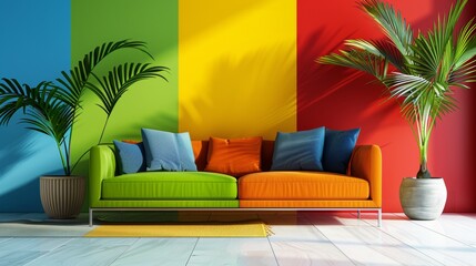 Wall Mural - Colorful modern living room with bright furniture and indoor plants