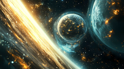 Wall Mural - Discovery between two parallel universes through a dynamic side view. Parallel Universe. Illustration