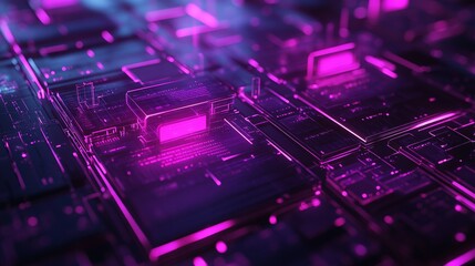 A futuristic filing system with glowing holographic files representing digital compliance tracking, wireframe design, Neon purple lighting, Futuristic, 3D render